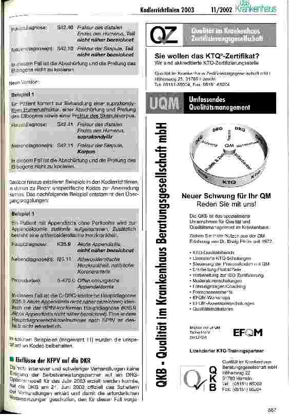 Vorschauseite 3: Anpassung der Deutschen Kodierrichtlinie für 2003