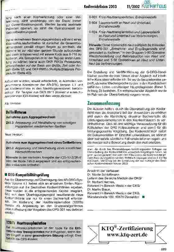 Vorschauseite 5: Anpassung der Deutschen Kodierrichtlinie für 2003
