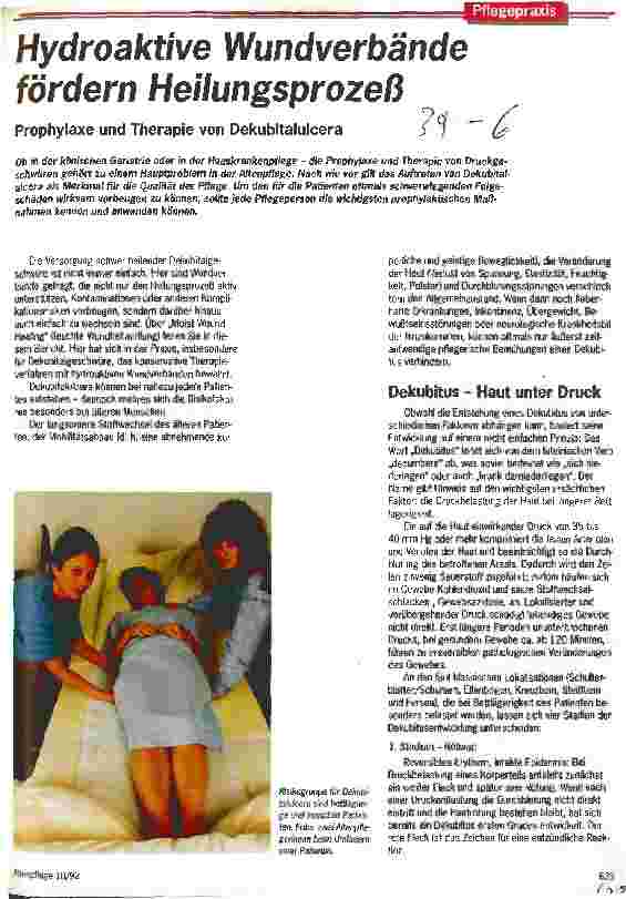Vorschauseite 1: Hydroaktive Wundverbände fördern Heilungsprozeß Prophylaxe und Therapie von Dekubitaulcera