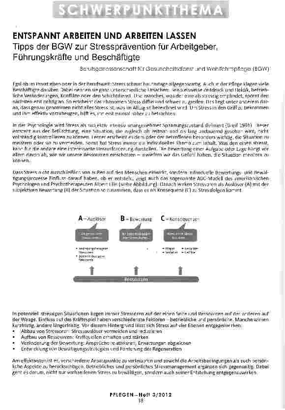 Vorschauseite 1: ENTSPANNT ARBEITEN UND ARBEITEN LASSEN Tipps der BGW zur Stressprävention für Arbeitgeber, Führungskräfte und Beschäftigte