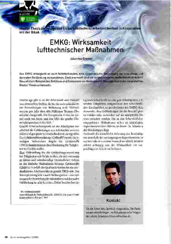Vorschauseite 1: EMKG: Wirksamkeit lufttechnischer Maßnahmen