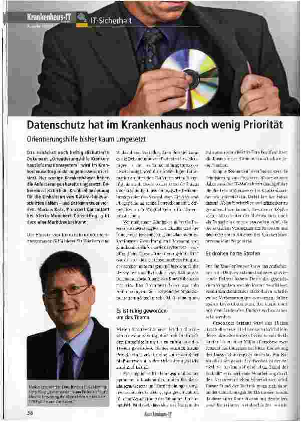 Vorschauseite 1: Datenschutz hat im Krankenhaus noch wenig Priorität