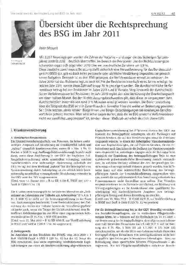 Vorschauseite 1: Übersicht über die Rechtsprechung des BSG im Jahr 2011