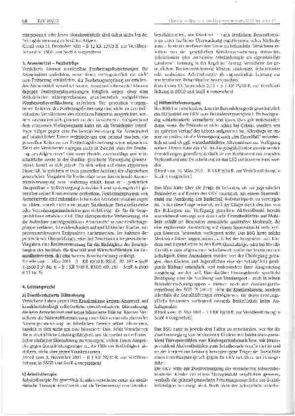 Vorschauseite 2: Übersicht über die Rechtsprechung des BSG im Jahr 2011