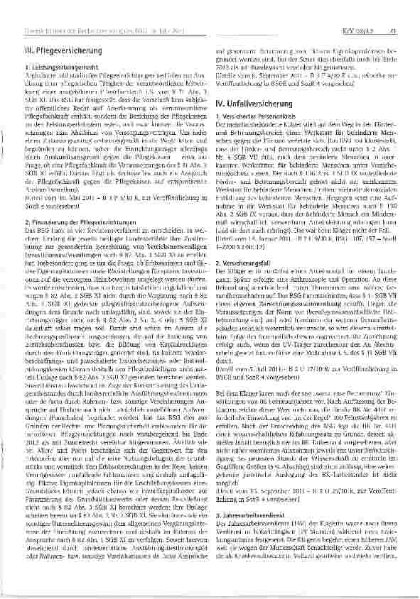 Vorschauseite 5: Übersicht über die Rechtsprechung des BSG im Jahr 2011