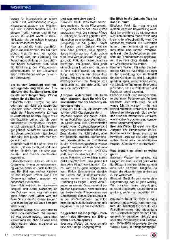 Vorschauseite 2: Preisträgerinnen im Gespräch: Elisabeth Seidl und Ilsemarie Walter