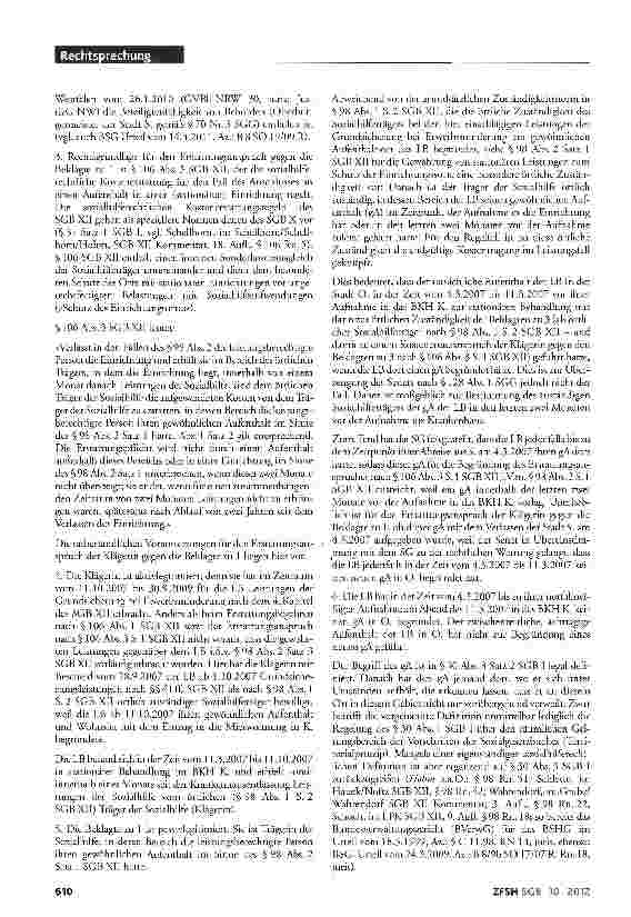 Vorschauseite 4: Begründung des gewöhnlichen Aufenthalts durch eine psychisch kranke leistungsberechtigte Person; Erstattungsanspruch zwischen Sozialhilfeträgern ,