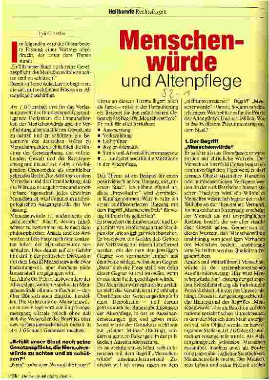 Vorschauseite 1: Menschenwürde und Altenpflege