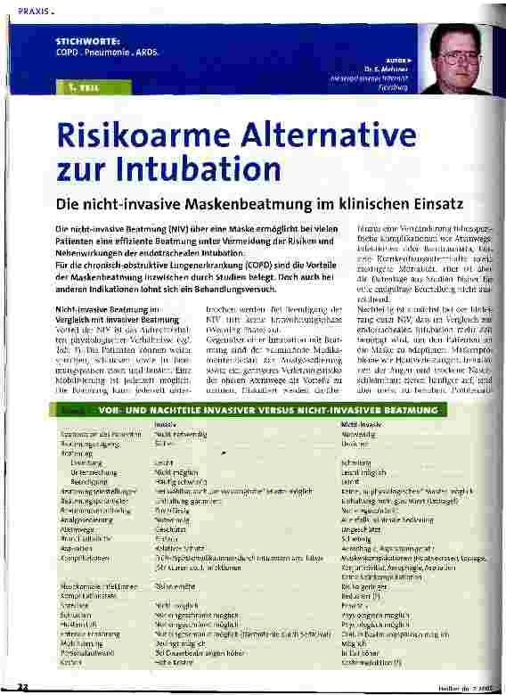 Vorschauseite 1: Risikoarme Alternative zur Intubation 1. Teil