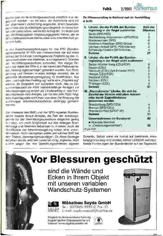 Vorschauseite 3: Das Fallpauschalengesetz in der Beratung des Bundesrates Zustimmung - Ablehnung - Vermittlungsausschuss: Bis zum Plenum am 1. Februar 2002 blieb es spannend