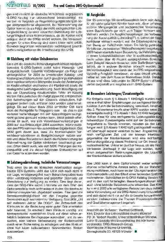 Vorschauseite 3: Pro und Contra zum DRG-Optionsmodell 2003