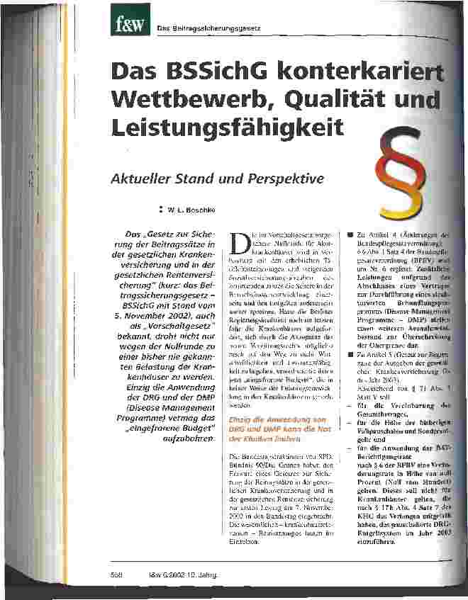 Vorschauseite 1: Das BSSichG konterkariert Wettbewerb, Qualität und Leistungsfähigkeit Das Beitragssicherungsgesetz: aktueller Stand und Perspektive