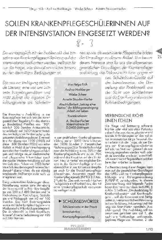 Vorschauseite 1: Sollen Krankenpflegeschülerinnen auf der Intensivstation eingesetzt werden?