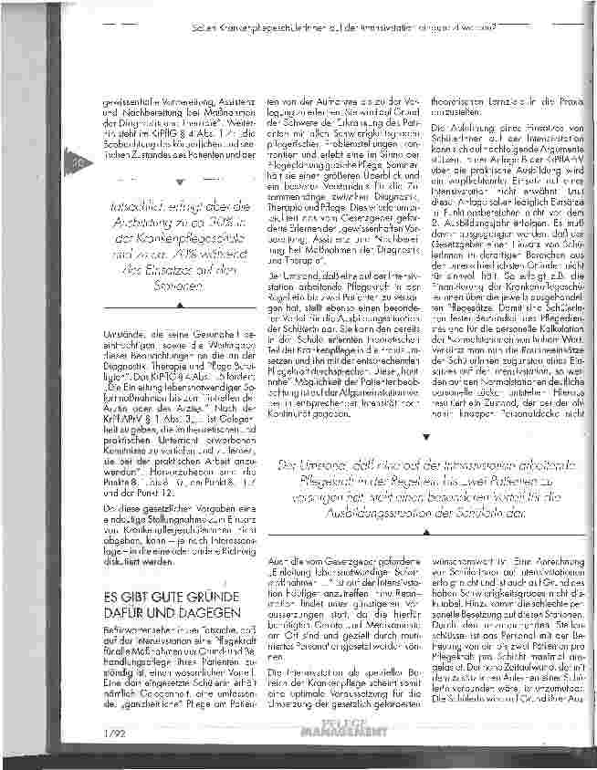 Vorschauseite 2: Sollen Krankenpflegeschülerinnen auf der Intensivstation eingesetzt werden?