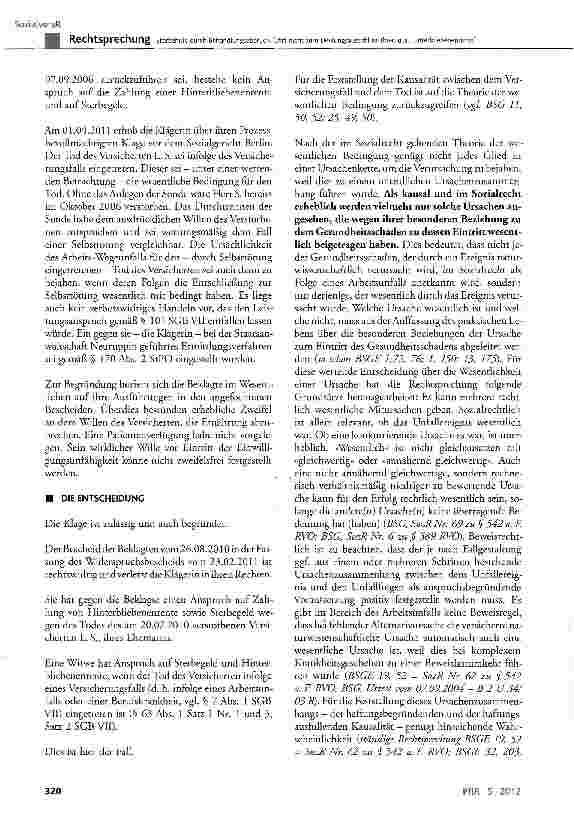 Vorschauseite 3: Sterbehilfe durch Behandlungsabbruch führt nicht zum Leistungsausschluss (hier: u.a. Hinterbliebenenrente) § 101 Abs. 1 SGB VII; BGB § 1901a