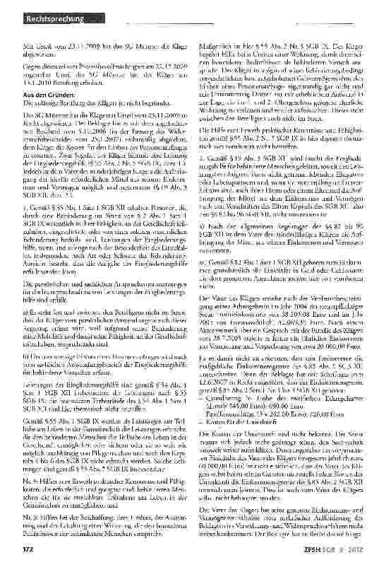 Vorschauseite 2: Einbau eines Personenaufzugs für behindertes Kind; kein Anspruch auf Eingliederungshilfe wegen zu berücksichtigendem Vermögen der Eltern