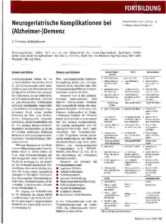 Vorschauseite 1: Neurogeriatrische Komplikationen bei (Alzheimer-)Demenz