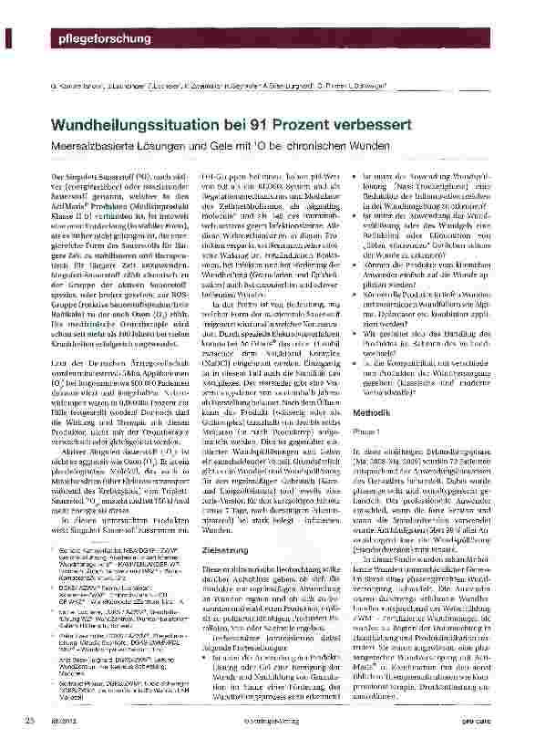 Vorschauseite 1: Wundheilungssituation bei 91 Prozent verbessert