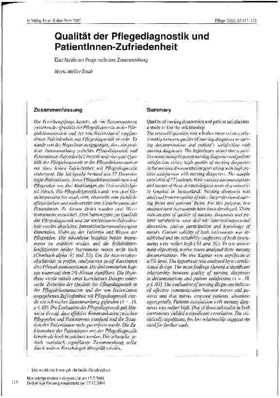 Vorschauseite 1: Qualität der Pflegediagnostik und PatientInnen-Zufriedenheit Eine Studie zur Frage nach dem Zusammenhang