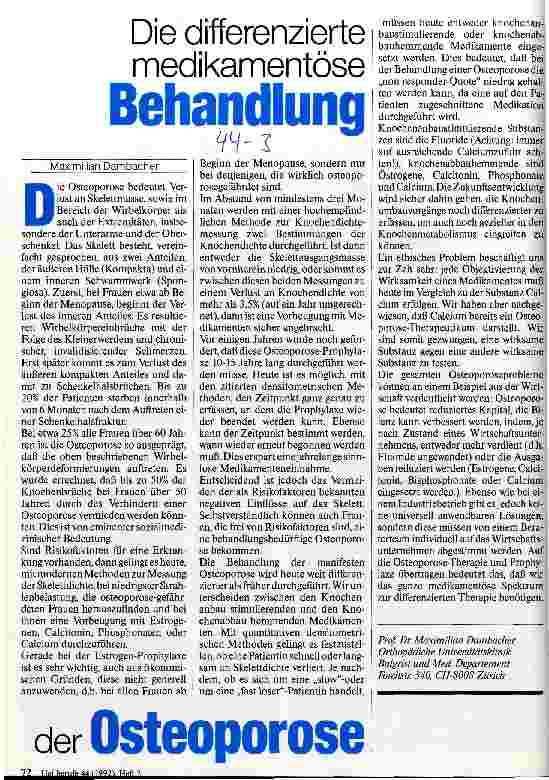 Vorschauseite 1: Die differenzierte medikamentöse Behandlung der Osteoporose