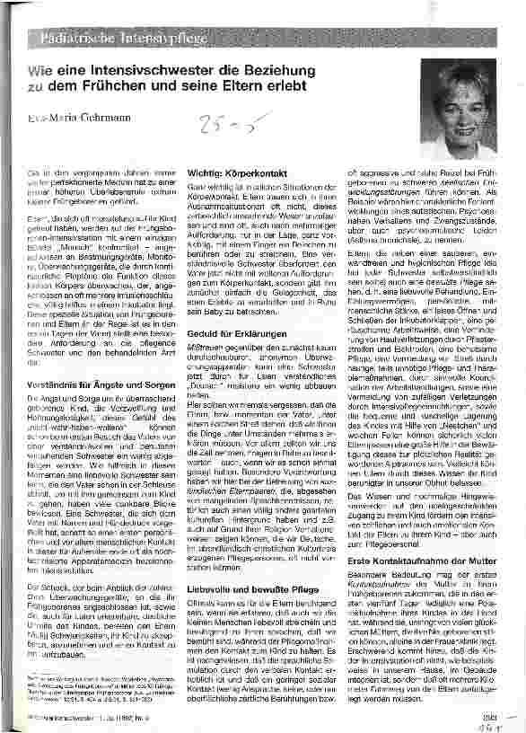 Vorschauseite 1: Wie eine Intensivschwester die Beziehung zu dem Frühchen und seinen Eltern erlebt