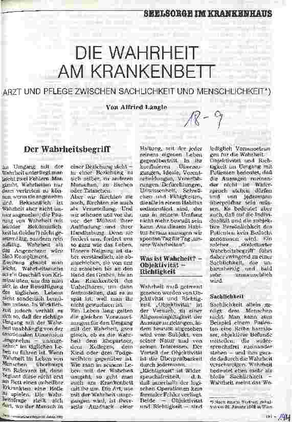 Vorschauseite 1: Die Wahrheit am Krankenbett Arzt und Pflege zwischen Sachlichkeit und Menschlichkeit