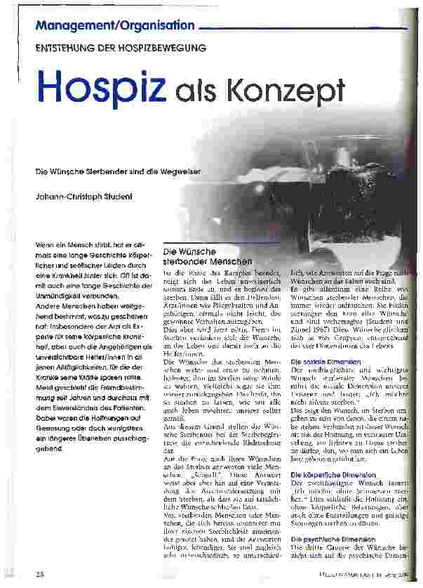 Vorschauseite 1: Hospiz als Konzept Die Wünsche Sterbender sind die Wegweiser