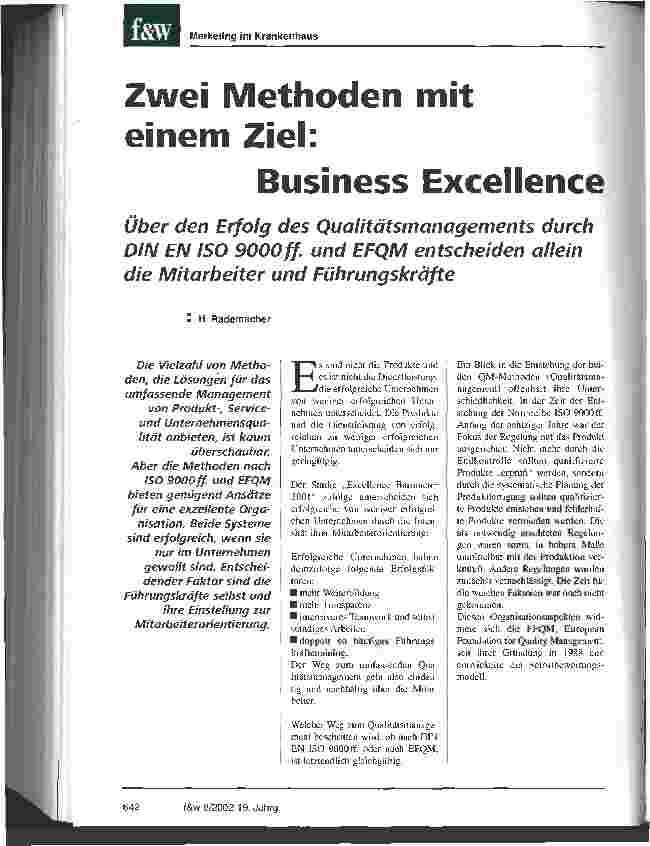 Vorschauseite 1: Zwei Methoden mit einem Ziel: Business Excellence Über den Erfolg des Qualitätsmanagements entscheiden allein die Mitarbeiter und Führungskräfte