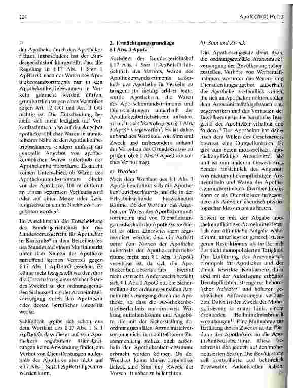 Vorschauseite 2: Zur Zulässigkeit des Angebots von Dienstleistungen, Waren des Apothekenrandsortiments und freiverkäuflichen Arzneimitteln durch den Apotheker außerhalb der Apothekenbetriebsräume