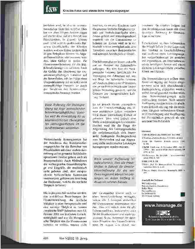 Vorschauseite 3: Die umsatzsteuerliche Benachteiligung von Privatkliniken ist nicht verfassungskonform Ein Beschluss des Bundesverfassungsgerichts stellt Privatkliniken und Krankenhäuser umsatzste…