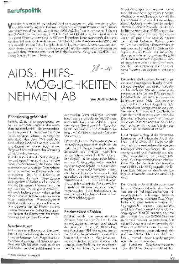 Vorschauseite 1: AIDS: Hilfsmöglichkeiten nehmen ab