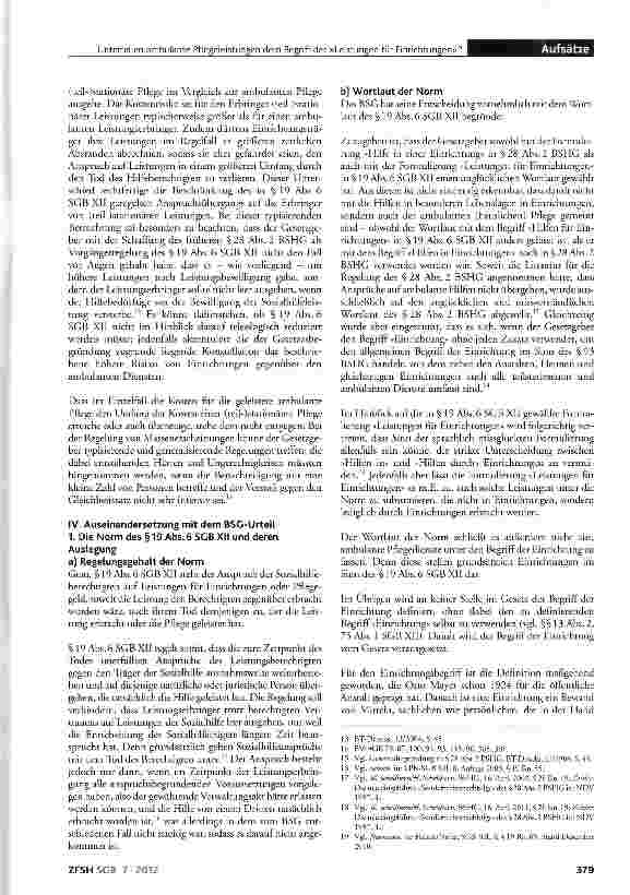 Vorschauseite 3: Unterfallen ambulante Pflegeleistungen dem Begriff der »Leistungen für Einrichtungen« im Sinne des §19 Abs. 6 SGBXII?