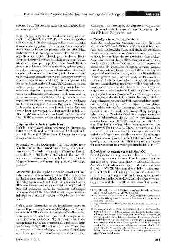 Vorschauseite 5: Unterfallen ambulante Pflegeleistungen dem Begriff der »Leistungen für Einrichtungen« im Sinne des §19 Abs. 6 SGBXII?