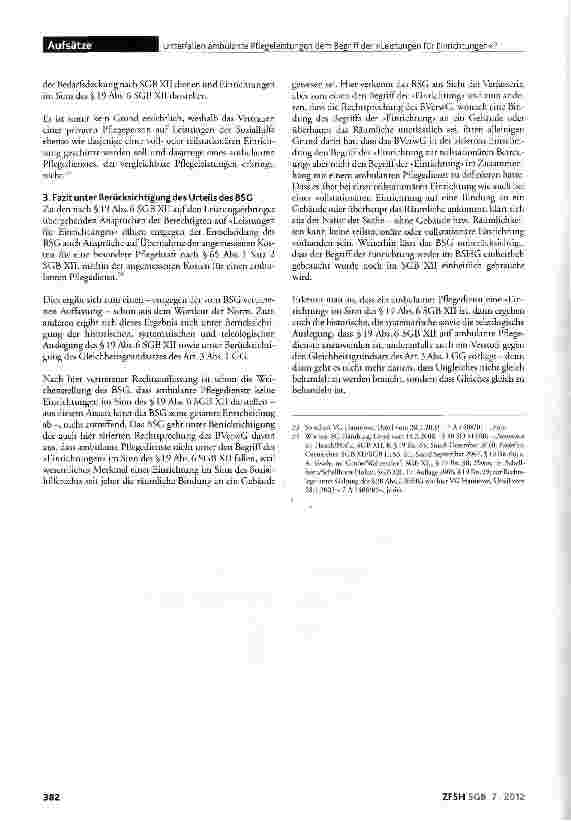 Vorschauseite 6: Unterfallen ambulante Pflegeleistungen dem Begriff der »Leistungen für Einrichtungen« im Sinne des §19 Abs. 6 SGBXII?