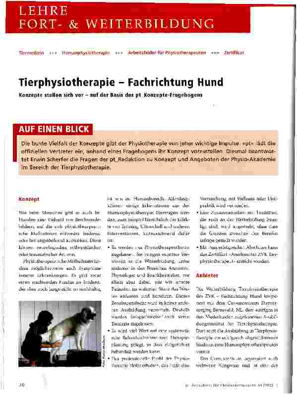 Vorschauseite 1: Tierphysiotherapie - Fachrichtung Hund