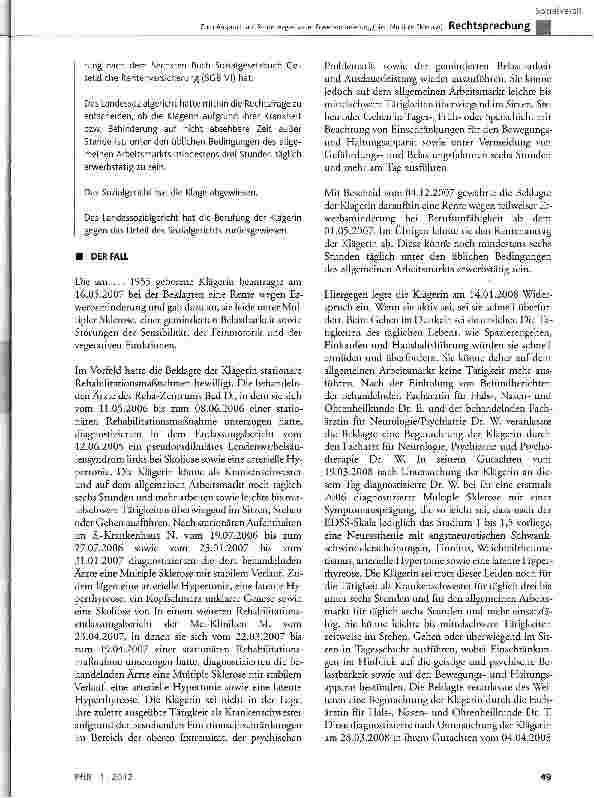 Vorschauseite 2: Zum Anspruch auf Rente wegen voller Erwerbsminderung (hier: Multiple Sklerose)