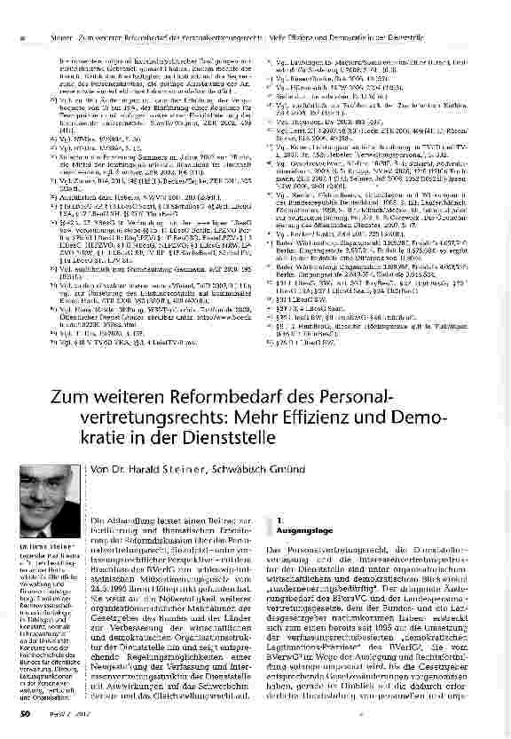 Vorschauseite 1: Zum weiteren Reformbedarf des Personalvertretungsrechts: Mehr Effizienz und Demokratie in der Dienststelle