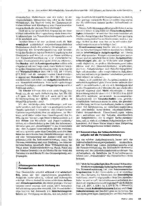 Vorschauseite 2: Zum weiteren Reformbedarf des Personalvertretungsrechts: Mehr Effizienz und Demokratie in der Dienststelle