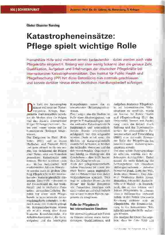 Vorschauseite 1: Katastropheneinsätze: Pflege spielt wichtige Rolle