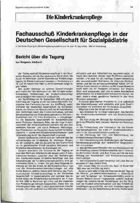 Vorschauseite 1: Fachausschuß Kinderkrankenpflege in der Deutschen Gesellschaft für Sozialpädiatrie