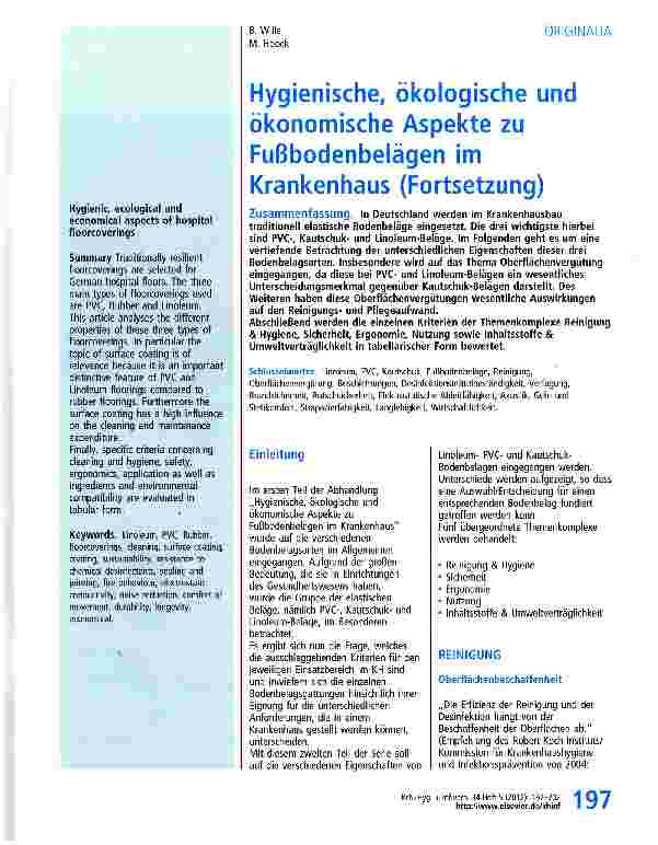 Vorschauseite 1: Hygienische, ökologische und ökonomische Aspekte zu Fußbodenbelägen im Krankenhaus (Fortsetzung)