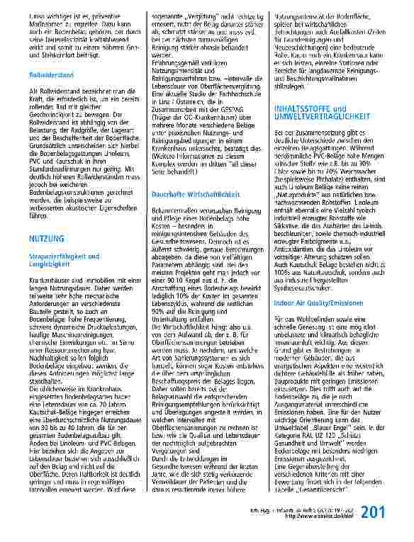 Vorschauseite 5: Hygienische, ökologische und ökonomische Aspekte zu Fußbodenbelägen im Krankenhaus (Fortsetzung)