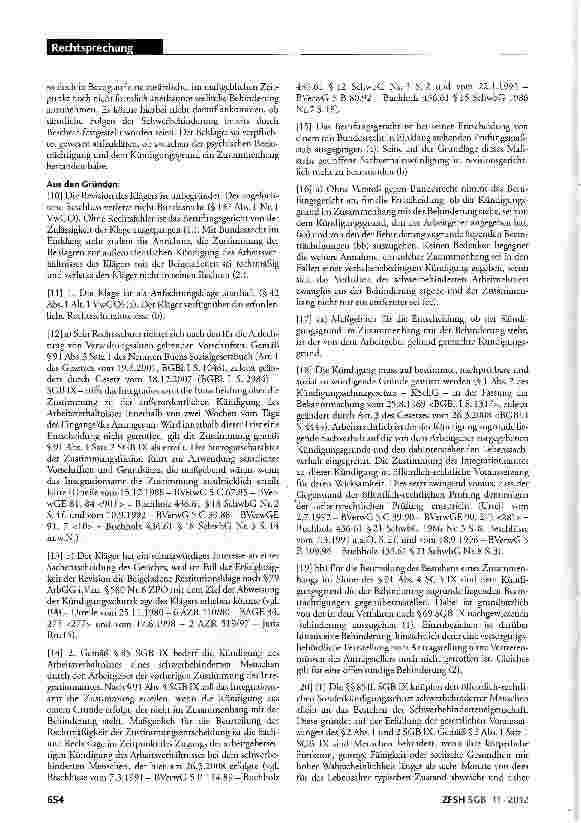 Vorschauseite 2: Kündigung eines schwerbehinderten Arbeitnehmers wegen Diebstahls; Zustimmung des Integrationsamtes; kein Zusammenhang des Kündigungsgrundes mit Behinderung SGB IX §§69 Abs.1 Satz…