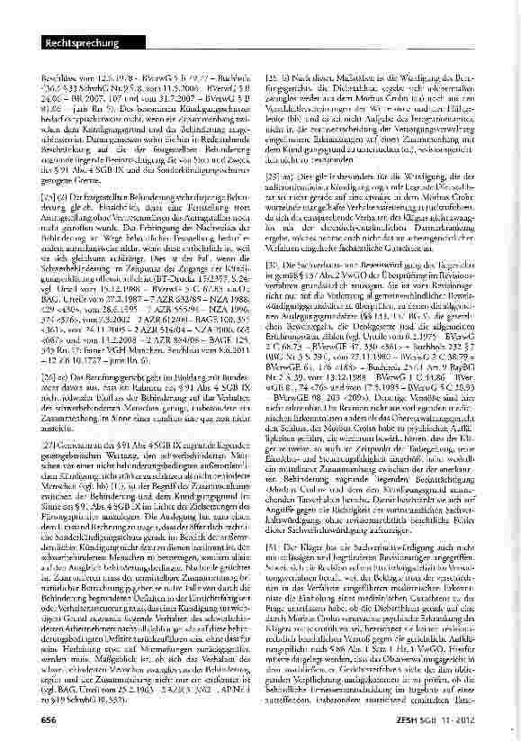 Vorschauseite 4: Kündigung eines schwerbehinderten Arbeitnehmers wegen Diebstahls; Zustimmung des Integrationsamtes; kein Zusammenhang des Kündigungsgrundes mit Behinderung SGB IX §§69 Abs.1 Satz…