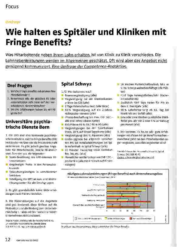 Vorschauseite 1: Wie halten es Spitäler und Kliniken mit Fringe Benefits?