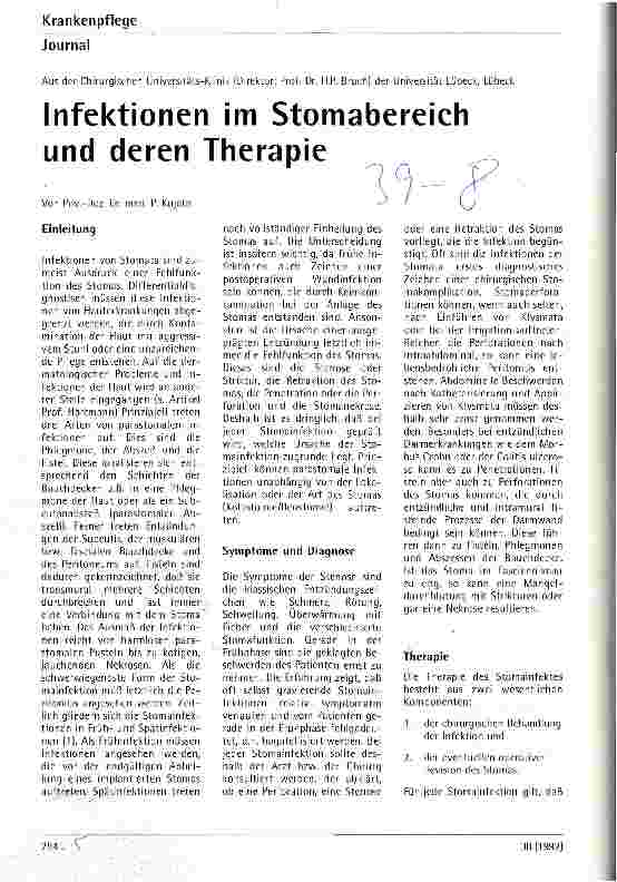 Vorschauseite 1: Infektionen im Stomabereich und deren Therapie