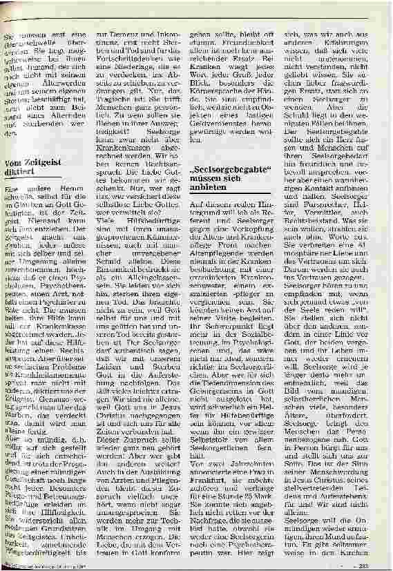 Vorschauseite 2: Der Stellenwert der Seelsorge in der Altenpflege Bericht über Vortrag und Diskussion auf dem Altenpflegekongress 92