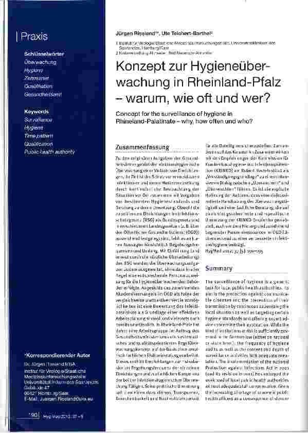 Vorschauseite 1: Konzept zur Hygieneüberwachung in Rheinland-Pfalz - warum, wie oft und wer?