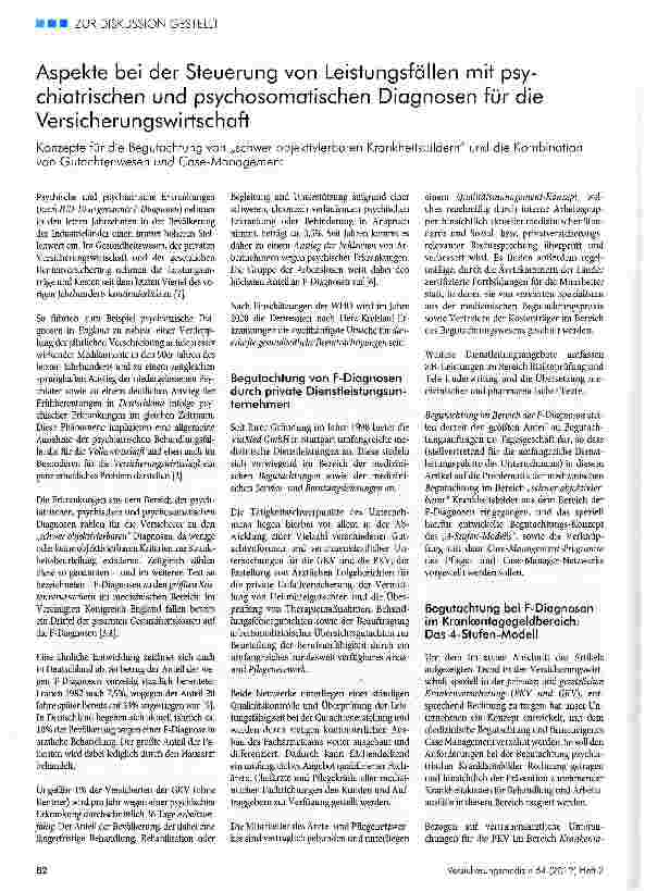 Vorschauseite 1: Aspekte bei der Steuerung von Leistungsfällen mit psychiatrischen und psychosomatischen Diagnosen für die Versicherungswirtschaft