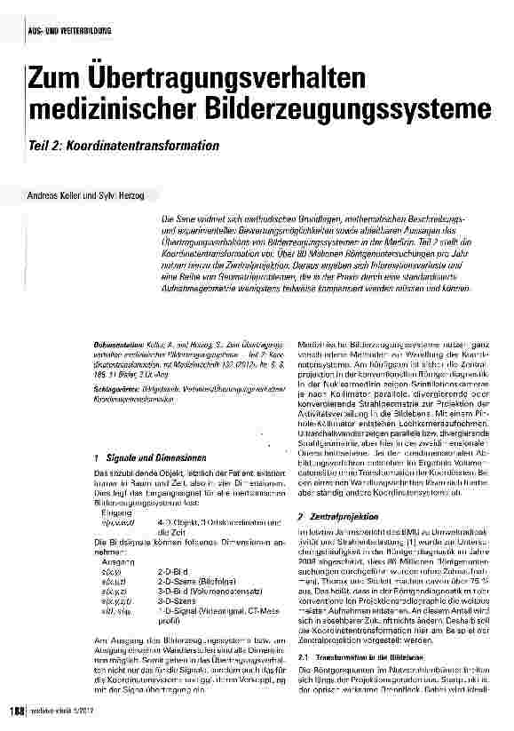Vorschauseite 1: Zum Ubertragungsverhalten medizinischer Bilderzeugungssysteme Teil 2: Koordinatentransformation